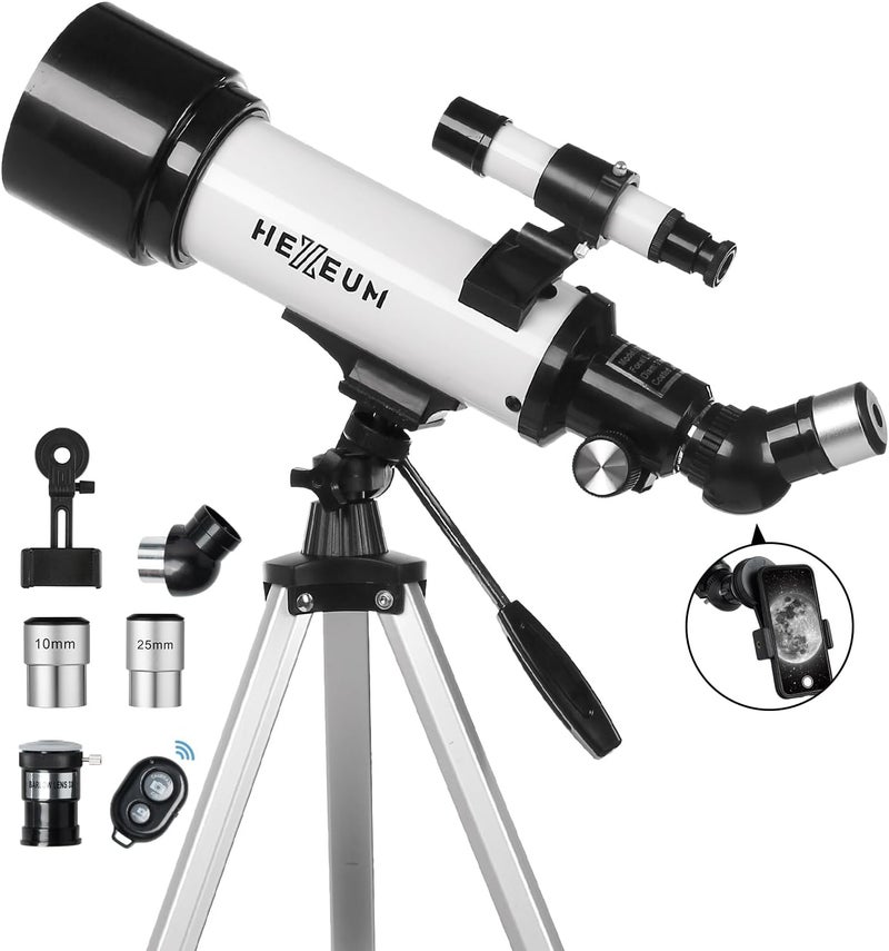 HEXEUM Telescope for Kids & Adults - 70mm Aperture 500mm AZ Mount Fully Multi-Coated Optics Astronomical refracting Portable Telescopes, with Tripod Phone Adapter, Carrying Bag, Remote Control White - Image 1